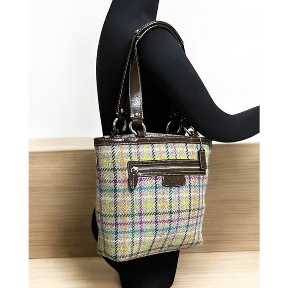 Y2K Coach F15536 Penelope Tattersall Wool Tote Bag - Picture 8 of 11